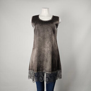 Poools Grey Satin Lace Bottom Sleeveless Tunic Top Size L